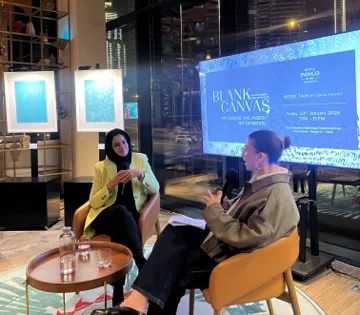 Large calligraphic artwork on display at DIFC Art Nights
